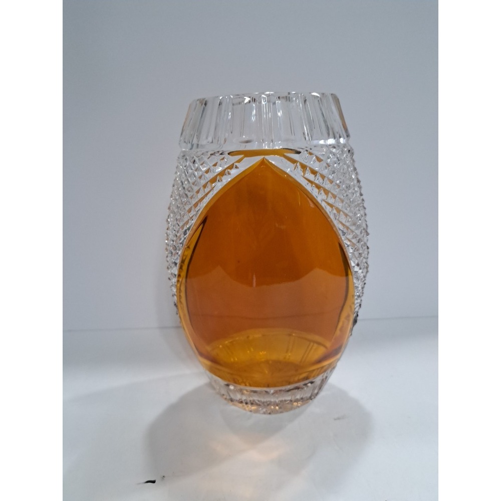 Numbered Julia Crystal Mouth Blown Vase Amber Cut to Clear- Poland- Golf Design